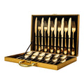 Stainless Steel Cutlery 24pcs Set With Wooden Gold Case