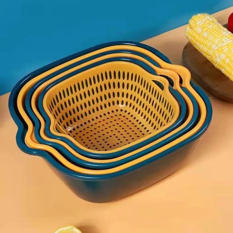 6-Piece Kitchen Multifunctional Drain Basket for CleaningDraining and Storing Fruits and Vegetables Easy to Place Safe Material