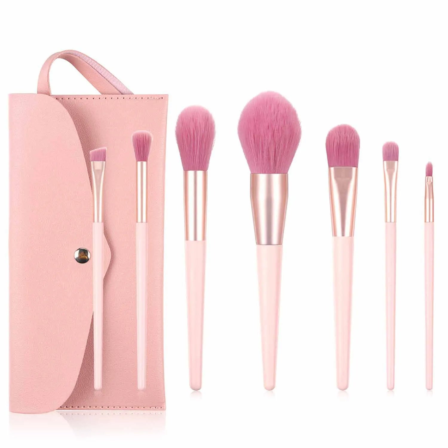 Custom Logo 7pcs Professional  Makeup Brushes Premium Foundation Blush Eyeshadow Pink Makeup Brush Set with PU Case