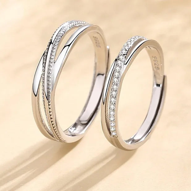 BASQUESUN Factory Copper Inlaid Zircon Interwoven love Couple Simple Fashionable Light Luxury Design Personalized Matching Ring