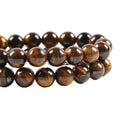 6 8 10MM Natural Smooth Round Tiger Eye Beads Bracelet Necklace DIY Brown Gold Stone Strand Small Bridge S101 Certified None