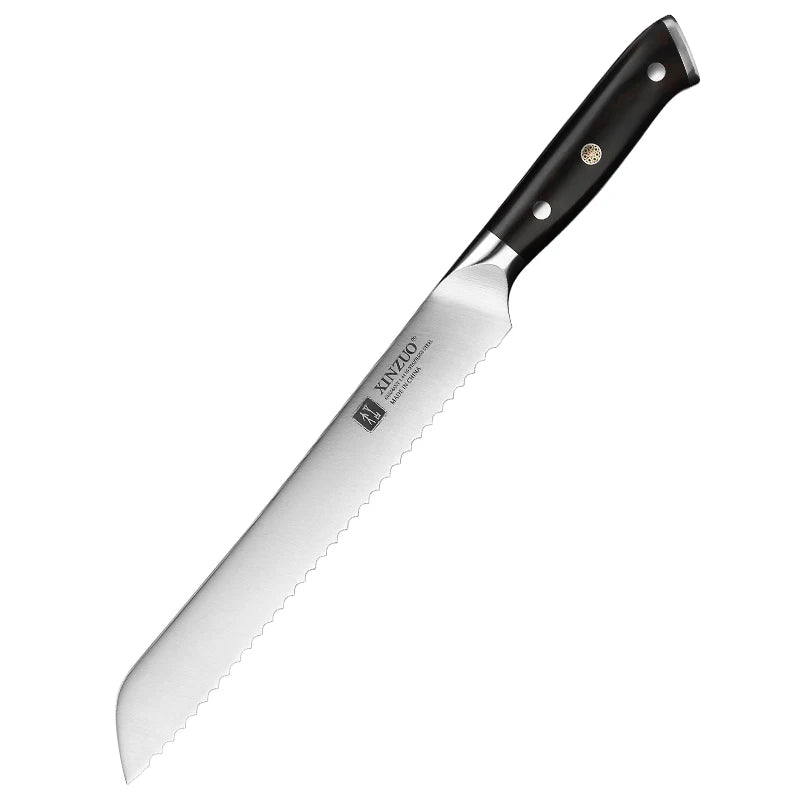 XINZUO Full Tang 9 Inch Sharpest Kitchen Bread Knife German Stainless Steel Wooden Handle