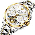 OUPINKE 3186 OEMTop Luxury Brand Skeleton Mechanical Men Watch Waterproof Hollowed Out Dial Clock Fashion Automatic Watch Man