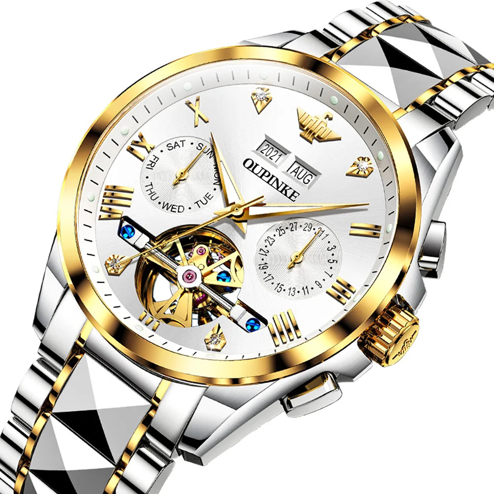 OUPINKE 3186 OEMTop Luxury Brand Skeleton Mechanical Men Watch Waterproof Hollowed Out Dial Clock Fashion Automatic Watch Man
