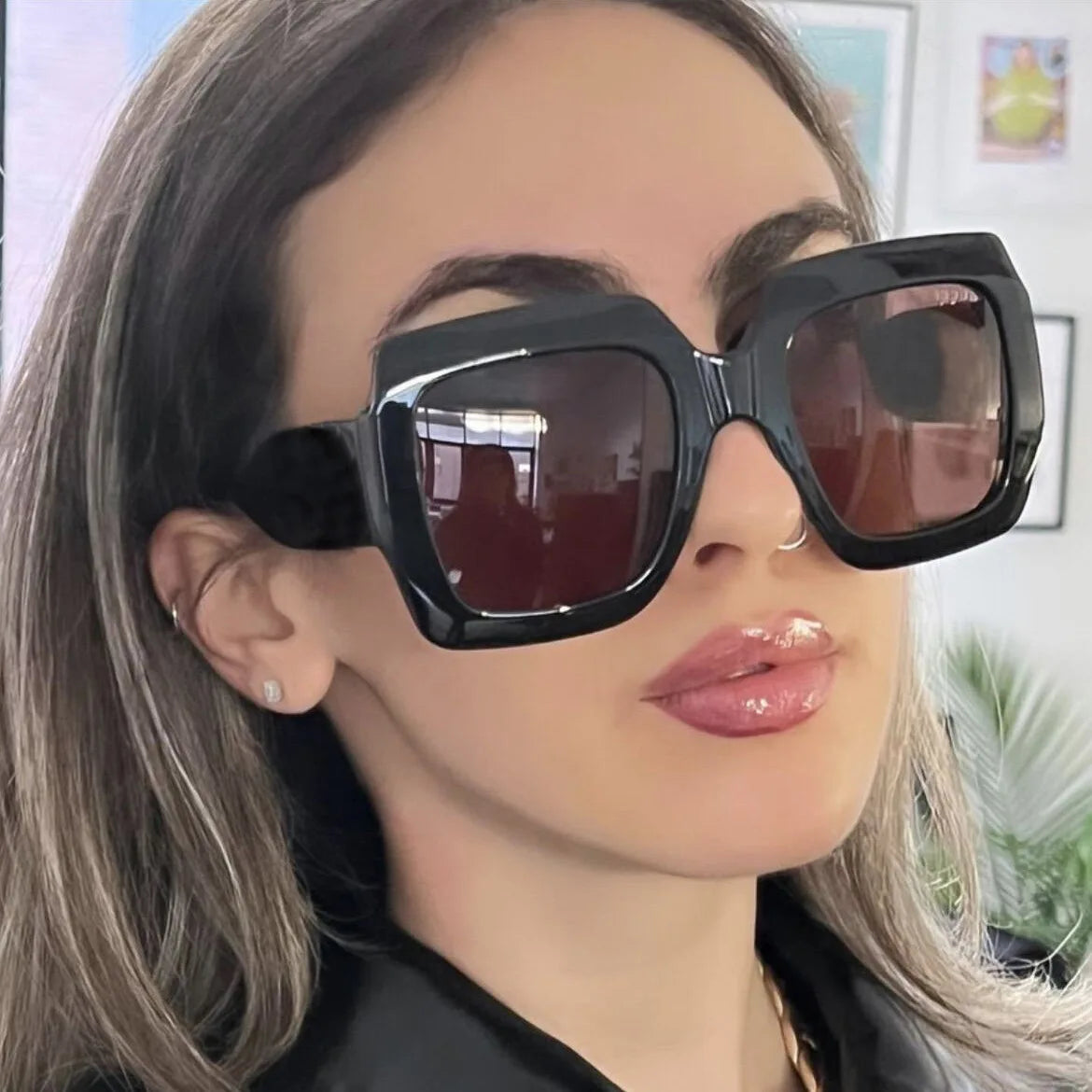 2024 Large Square Sunglasses 9854ns Gray Frame Light Weight UV400 Optical Lenses Fashionable Trend MegaBDM