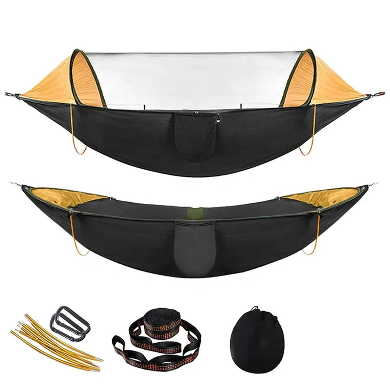 Portable Double Polyester Mesh Hammock with Modern Design Outdoor Swing Bed Featuring Mosquito Net for Furniture Use