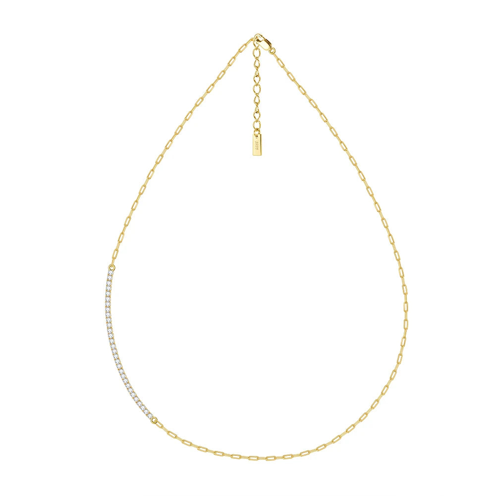 SC63 RINNTIN 925 Sterling Silver 14K Gold Plated Cubic Zirconia Tennis Chain Paperclip Link Chain Choker Dainty Jewelry