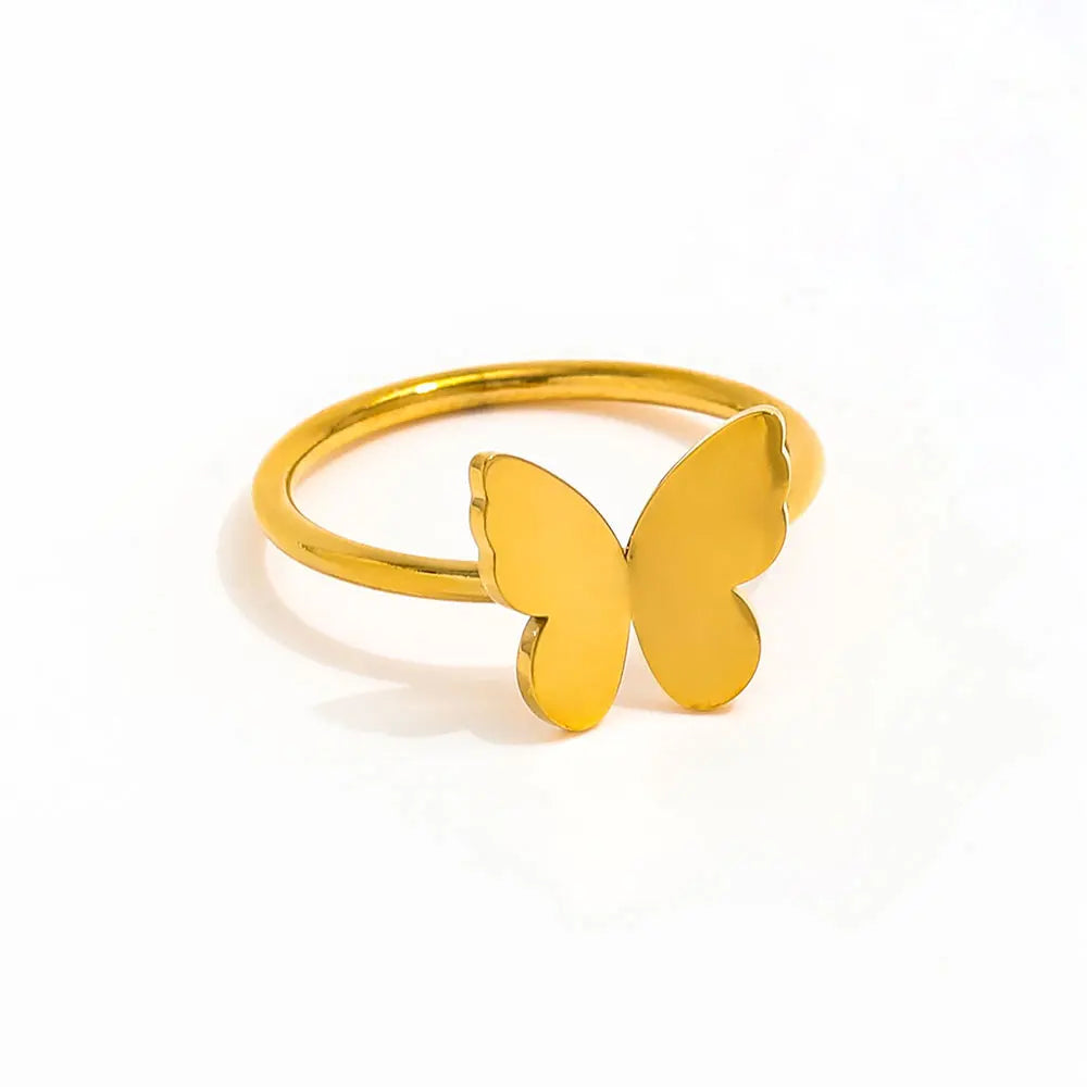 Fenny 18K Gold Plated Wholesale Summer Holiday Fashion Cute Butterfly Stainless Steel Finger Ring Trendy for Women