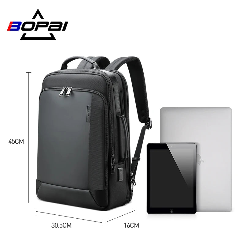 BOPAI New Fashion College Anti Theft Expandable Back Pack Men Smart Usb Charging Laptop Backpack