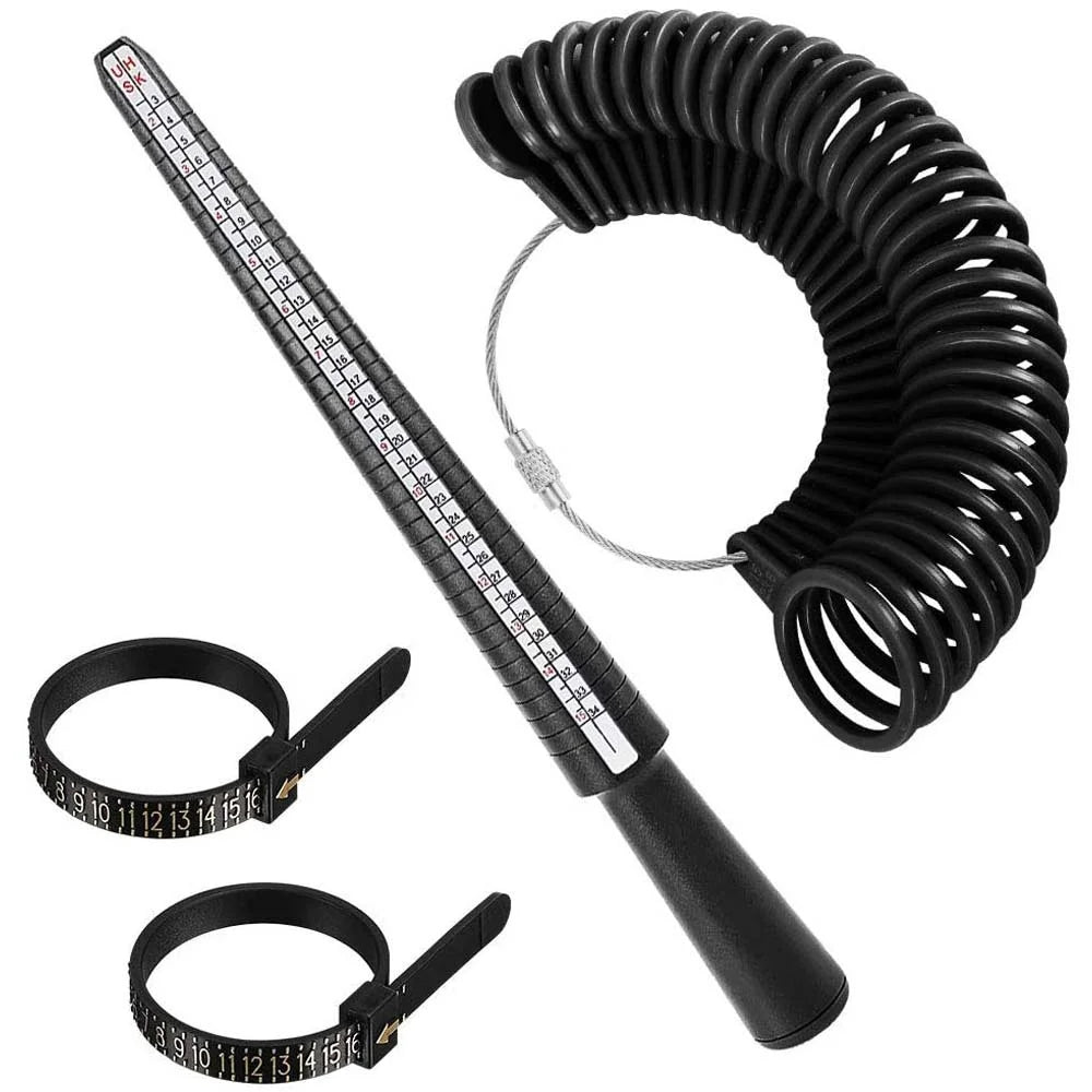 4pcs/set USUK Ring Manderl Stick 1-17 U.S. Code Ruler 0-13 Black Mido Finger Gauge Circle Plastic Ring Sizer Measuring Kit