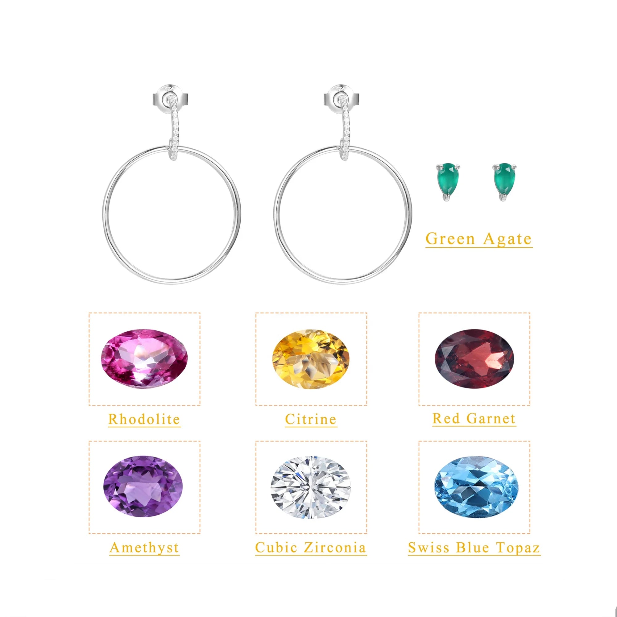 F0552 Abiding Shield Long Lasting Plating Hoop Multi Natural Gemstone S925 Stamped Sterling Silver Women Huggie Earrings