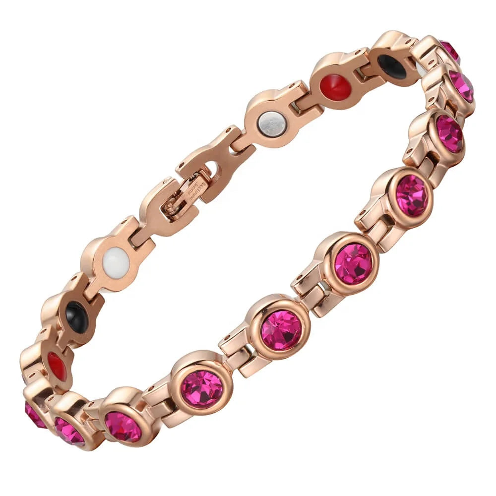 Biomagnetic Jewelry  Rose Gold Stainless Steel Fuchsia Stone Girl Magnetic Bracelet Jewelry for Arthritis Pulera Magnetic Alud
