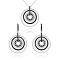 Abiding 925 Silver Jewelry Sets Women Enamel Sun Hollow Round Layered Charm White CZ Necklaces and Earrings Set