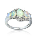 Customized Gemstone Jewelry Oval Opal Engagement Promise Ring Silver Rhodium Plated Pave CZ Opal Women Ring
