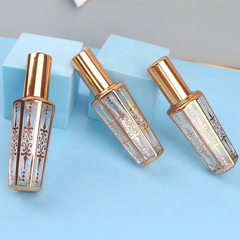 15ml Luxury Gold Glass Perfume Spray Bottles Perfume Bottle Packaging with Gold Aluminium Crimp Sprayer