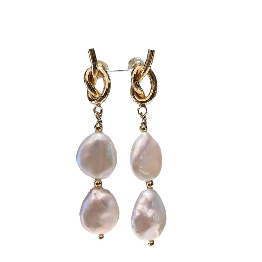 2024 Summer New Baroque Water Pearl Earrings for Women S925 Silver Needle 14k Gold Knotting Diamond-Bedecked Butterfly Shape