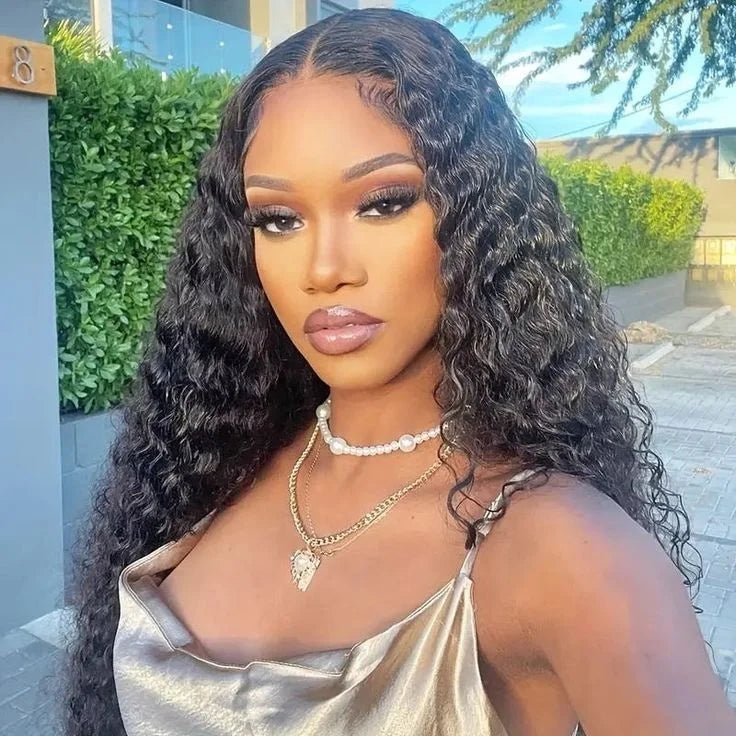 13x4 Full Lace Front Human Hair Wig 10-34inch Brazilian Deep Straight Water Curly Natural Color 180% Density Lace Wigs for Women