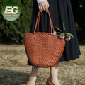 Emg6775 Best Seller Raffia Beach Hand Made Women's Bucket Basket Bags Woman Designer Ladies Large Genuine Leather Woven Tote Bag