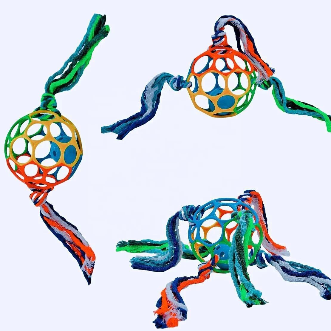 Colorful Interactive Pet Training Soccer Ball Bite-resistant Dog Chew Rope Toy with Leaky Food Feature Fashion Style