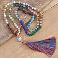 Vintage 7 Chakra Natural Stone 108 Mala Beads Necklace With Multi Colors Long Tassel Meditation Jewelry Friends Gifts Wholesale