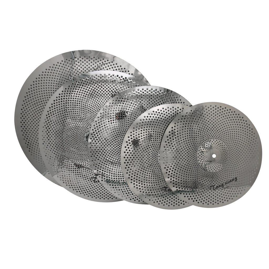 Polished Professional Low Volume Cymbals Silver Color 5-Piece Cymbal Set with 14''-20'' Diameters