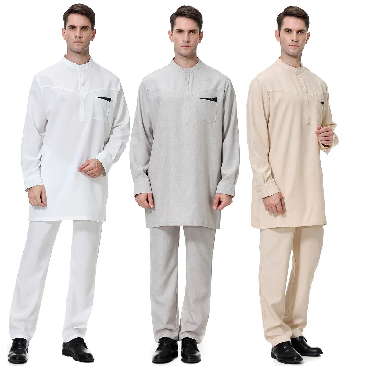 New Middle East Men Long Robe With Robe Pants Set Islamic Clothing Thobe Men Muslim