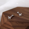 Solid S999 Sterling Silver Hollow Butterfly Stud Earrings Screw Nail Design Earrings for Women Jewelry Accessories YB-XY-155