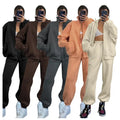 Autumn and Winter Solid Color Stand Collar Cardigan  2 Piece Set Women Long Sleeve and Wide Leg Pant