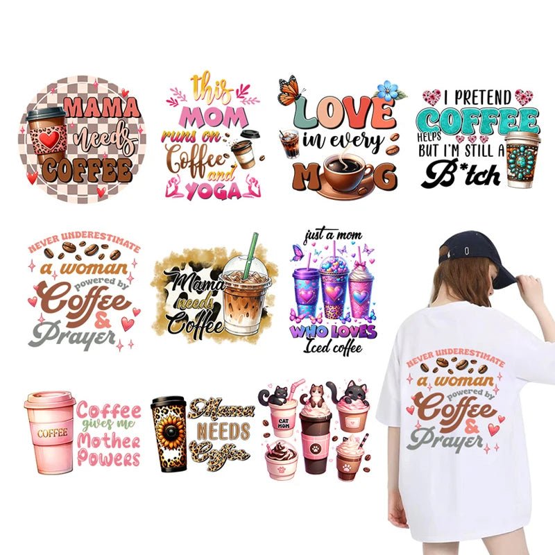 Wholesale Custom DTF Plastisol Transfers Printable Vinyl Film Design Stickers Coffee Dtf Heat Transfer for T-shirts