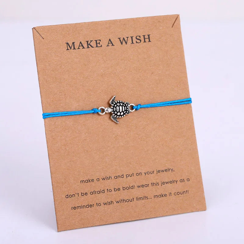 Promotional Gift Custom Make a Wish Jewelry Antique Silver Tortoise Green Sea Marine Turtle Charm Men Bracelets for Women