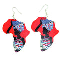RisingMoon Wholesale Jewelry Colorful  Pattern Printed African Wood Earrings African Map Wood Stud Earrings