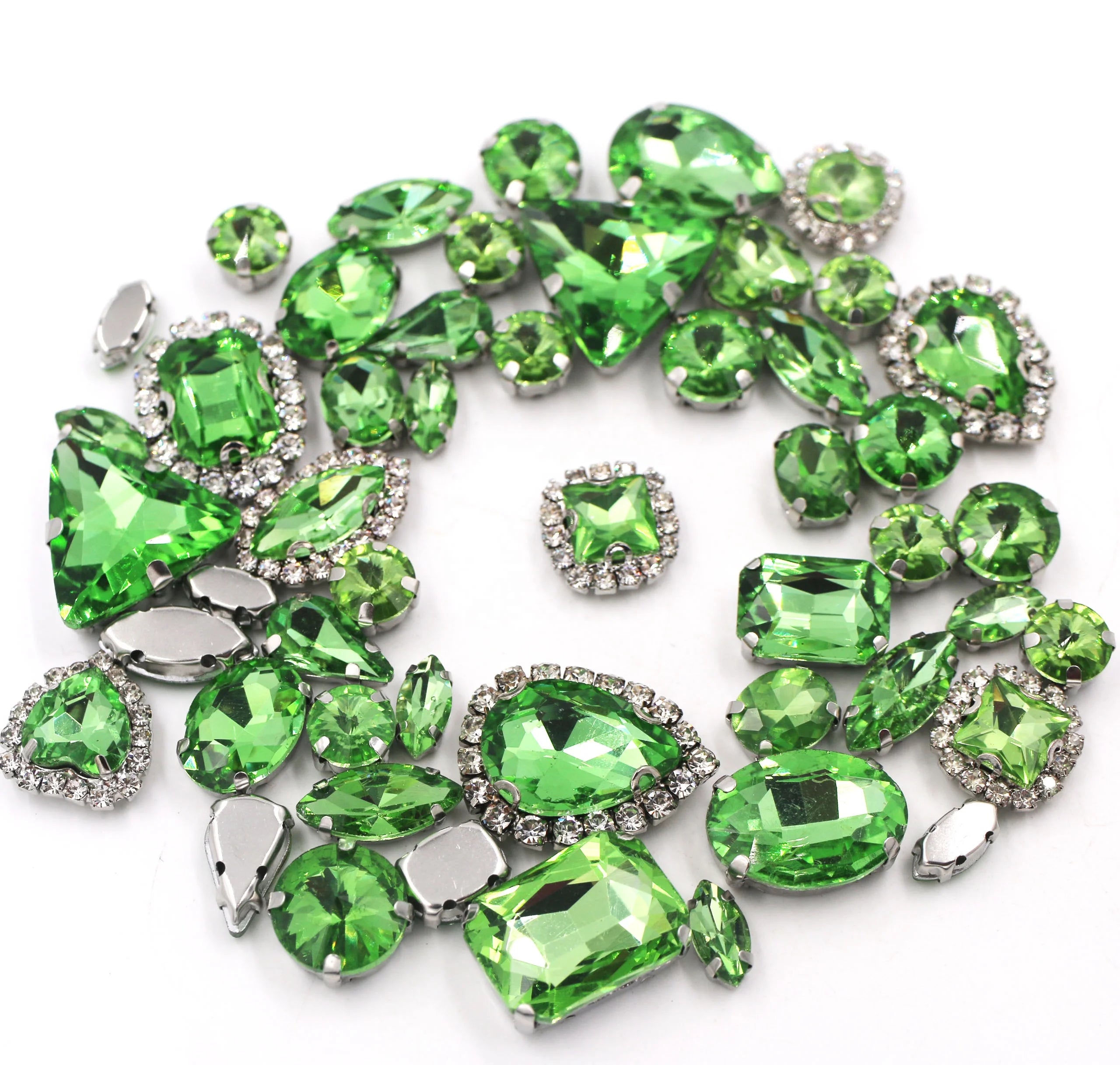 HFOUR 50pcs/Bag Mixed Claw Drill Crystal Buckle Light Green Glass Flatback Rhinestones 3D Type Sew-On Technics Loose 12 Facets