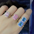 RM1601Chic 18K Gold Enamel Rainbow CZ Rectangle Heart Solitaire Ring Eternity Statement Stacking Engagement Ring Gift for Her