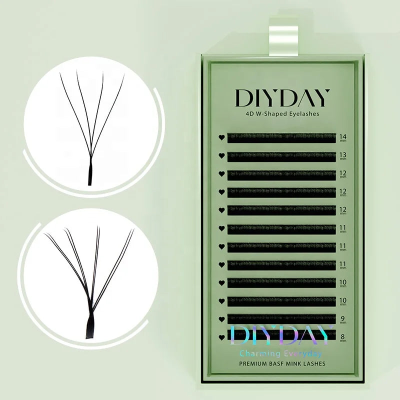 DIYDAY Double 4D Clover W Shaped C D L LU Curl Individual Eyelash Faux Mink Lashes Extensions for Wholesale
