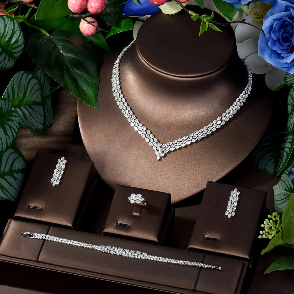 HIBRIDE Cubic Zirconia UAE Jewelry Sets for Women Luxury Wedding Party CZ African Dubai Bridal Dance Party N-851