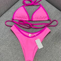 Custom Logo Designer String Bikini Sets Two-Piece Triangle Contrast Color Print Swimwear Lace Beachwear Spandex/Nylon