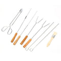 Barbecue Picnic BBQ Accessories 8 Piece Set Steel Tongs Skewer Roasting Clamp Fork Needle Brush