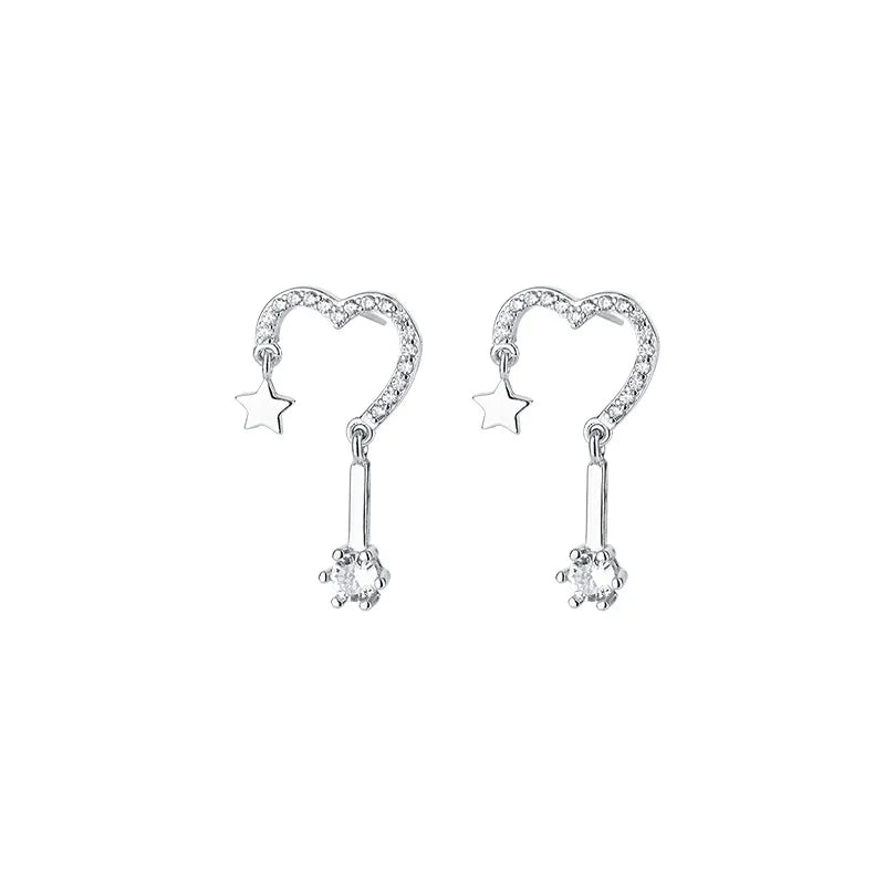 Enamel Small Sterling Silver 925 Heart Star Screwback Women Copper Stud Earring