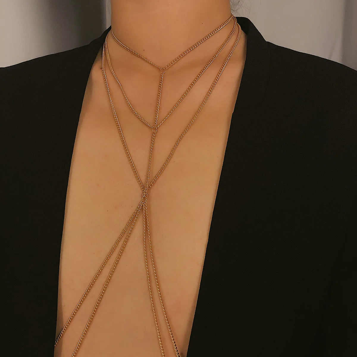 SC Multi Layers Lingerie Body Chain Bra Sexy Body Jewelry Necklace Nightclub Gold Harness Waist Body Chain for Women Girls