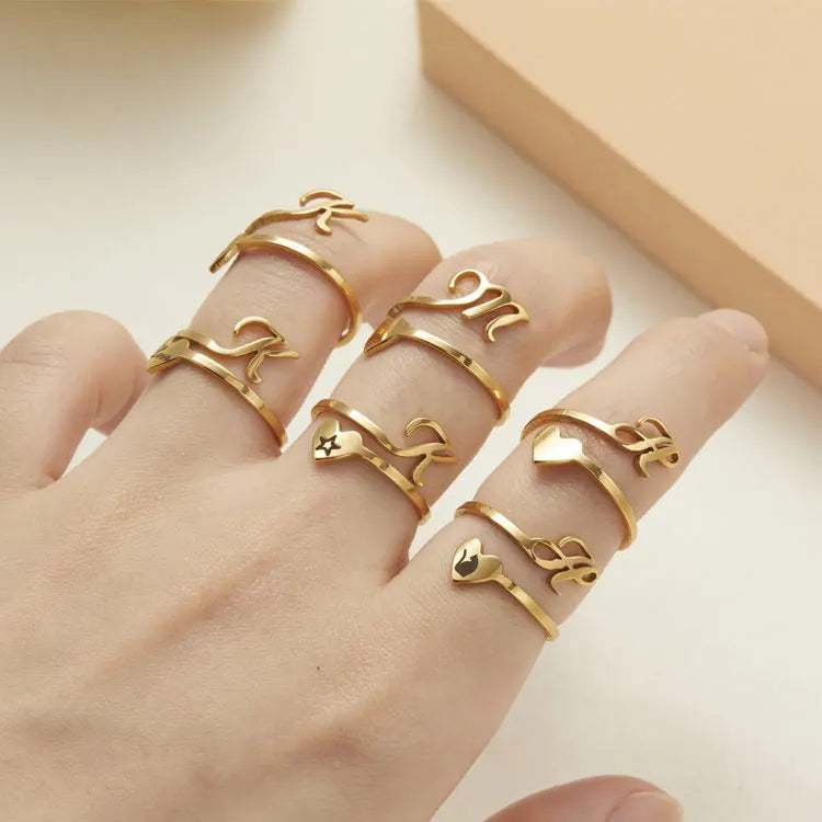 Hot Selling Adjustable Stainless Steel Initial Finger Rings Personalized Custom Engraved Letter Name 3d Love Heart Rings Women