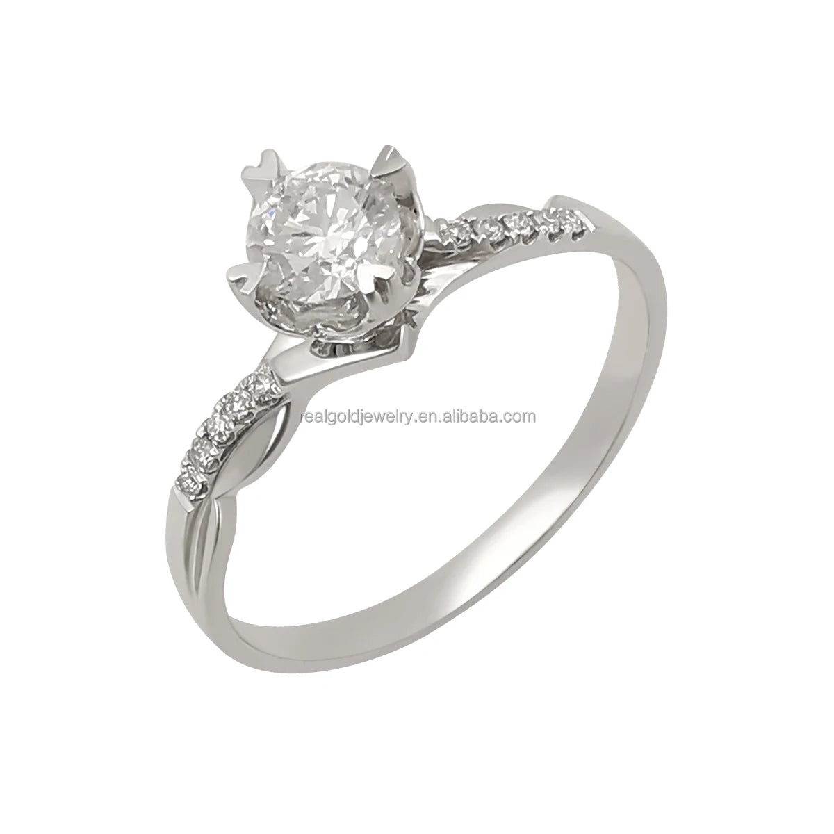 AU585 14k Real Gold Jewelry Solid White Gold Moissanite Ring Finger Wedding Ring Supply English Certificate