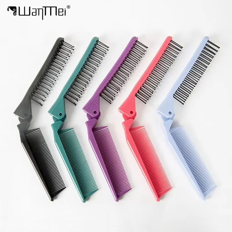 Wanmei Custom logo Wide Tine Dual Purpose Dense Tooth Hairdressing  Portable Folding Travel Pocket Hotel Folding Comb