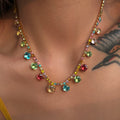 2022 Dazan New 18k Gold Plated Tarnish Free Colorful 5a Zircon Dangle Pendant Tennis Necklace Luxury Jewelry for Women
