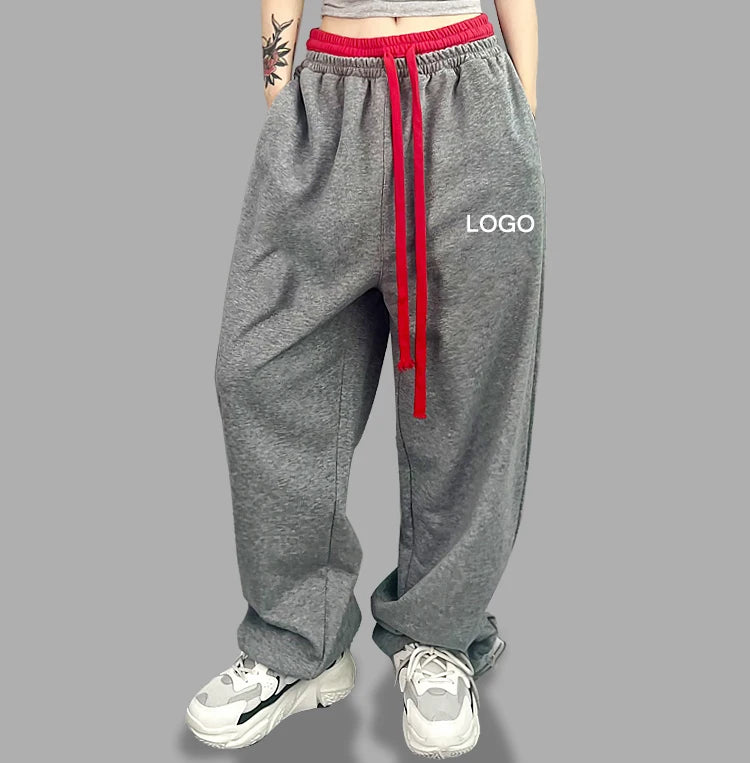 Wholesale Top Quality Custom Logo Double Waistband Straight Leg Pants Jogger Women Sweatpants