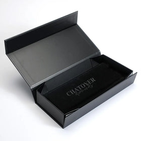 Custom Branding Logo Matte Black Folding Magnetic Closure Paper Gift Box with Flannel Bag Embossing UV Coating Recyclable