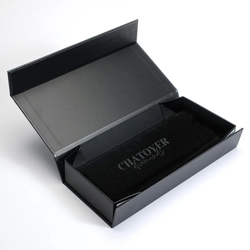 Custom Branding Logo Matte Black Folding Magnetic Closure Paper Gift Box with Flannel Bag Embossing UV Coating Recyclable