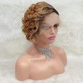 Pxie Cut Curly Lace Front Wig Ombre Honey Blonde Colored Human Hair Wigs Preplucked 13x1 Short Bob Frontal Wigs for Black Women