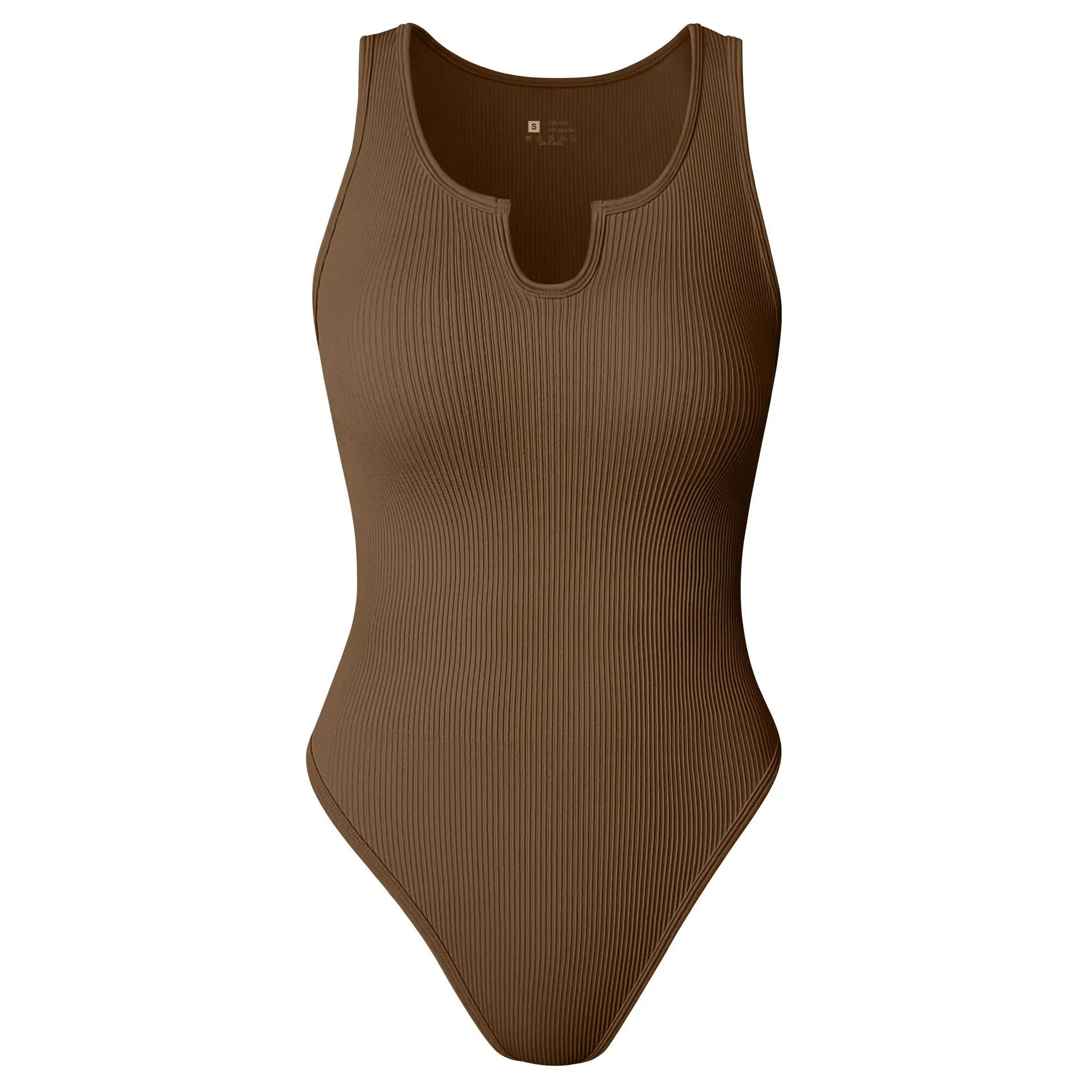 Women Compression Soft Stretchy V Neck Ribbed One Piece Dance Bodysuit