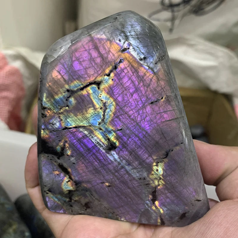 Wholesale Natural Purple Flash Labradorite Quartz Crystal Stone Freeform for Fengshui Craft