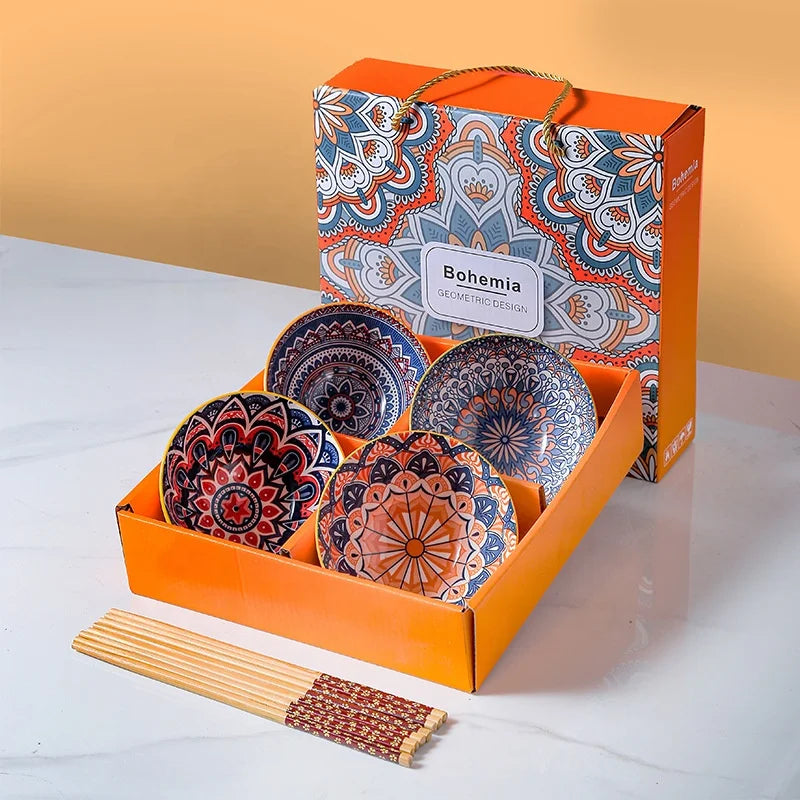Bohemian Style 4.5 Inch Bowls Ceramic Tableware Gift Set Cereal Soup Rice Serving Bowl Set